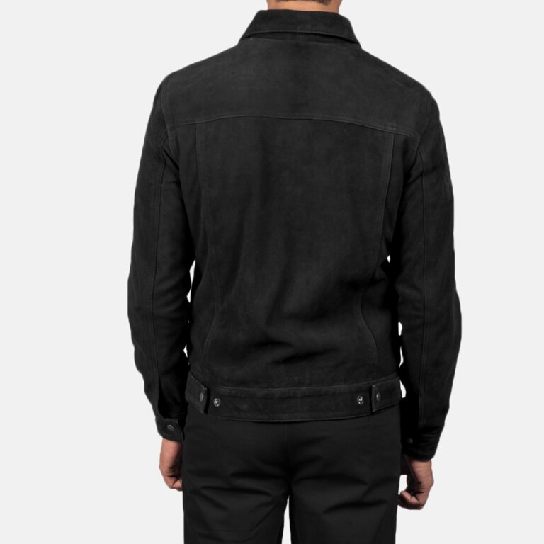 Mens Stallon Black Suede Trucker Jacket Tilted Back-8-1720093621868